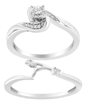 .925 Sterling Silver 1/10 Cttw Diamond Swirl and Bypass Bridal Set Ring and Band (I-J Color, I3 Clarity) - Size 11