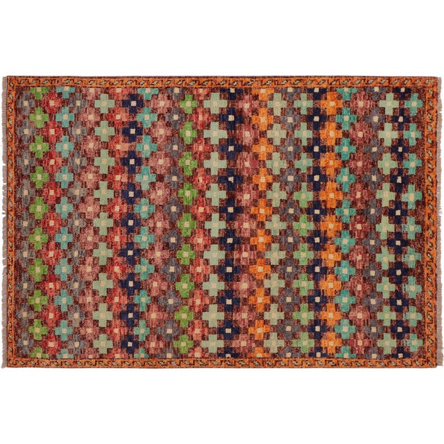 Boho Chic Balochi Maroon/Orange Wool Rug - 3'3''x5'1'' For Sale - Image 10 of 11