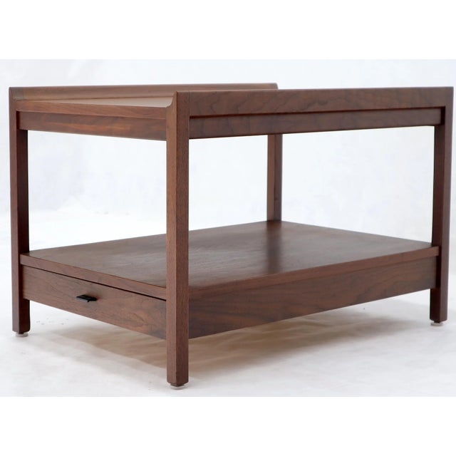 Oiled Walnut Mid-Century Modern Rectangle Two-Tier Side End Table For Sale - Image 11 of 13
