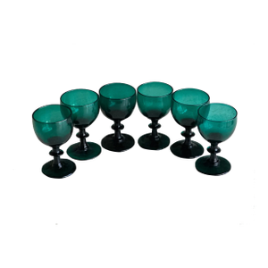 Green Antique Moretti Style Wine Glasses - Set of 6