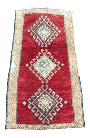 1960's Vintage Turkish Red Geometric Design Rug-1'9'x3'4'