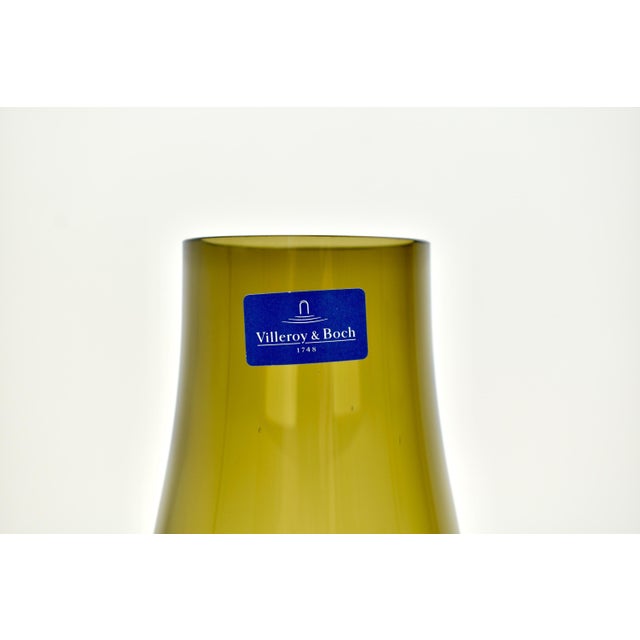 Villeroy & Boch Olive Green Glass Vase | Mid Century Modern Style Clear Base Germany Venini Murano Contemporary Decoration Safari Holmegaard For Sale - Image 6 of 8