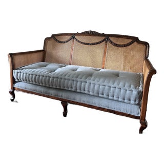 1930s Cane Settee/Sofa With French Mattress For Sale