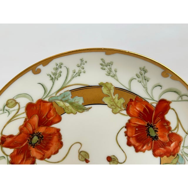 Art Nouveau Antique Haviland Limoges Hand-Painted Poppy Plate — Pitkin & Brooks Chicago For Sale - Image 3 of 10
