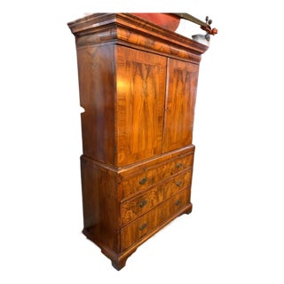 Antique English Gentlemans Chest on Chest, Burl Walnut, 1820s Secret Drawer For Sale