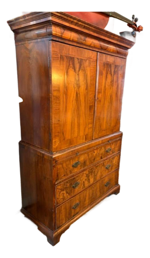 Antique English Gentlemans Chest on Chest, Burl Walnut, 1820s Secret Drawer