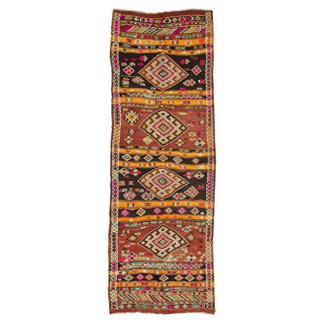 Textile Vintage Embroidered Wide Turkish Kilim Runner For Sale - Image 7 of 7