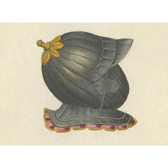 Ornate Knightly Helmets with Plumes, 1842, Lithograph For Sale - Image 3 of 7