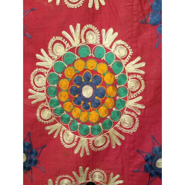 1950s Vintage Uzbek Suzani Silk Embroidery Textile For Sale - Image 5 of 7