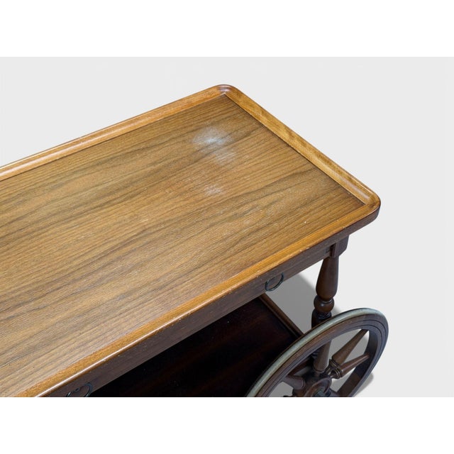 Brown Swedish Modern, Rolling Bar Cart, Wood, Brass, Sweden, 1970s For Sale - Image 8 of 14