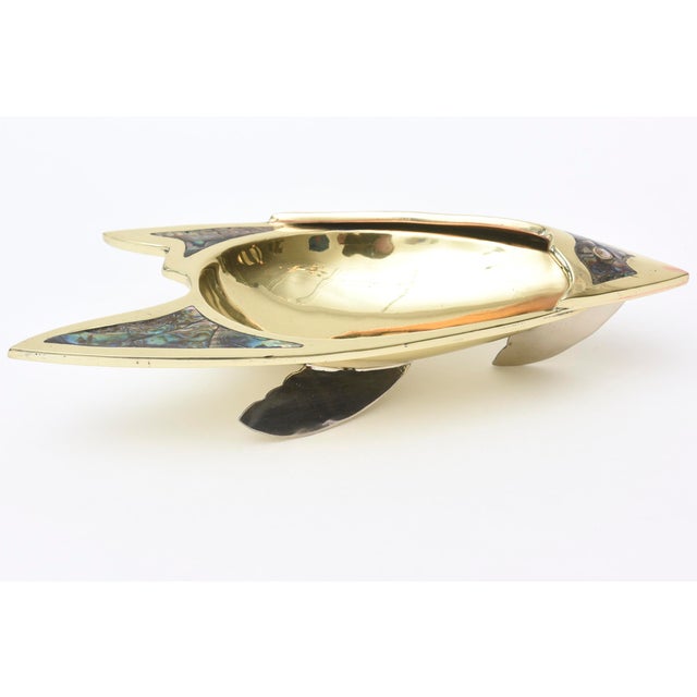 1950s Vintage Abalone, Silver Plate and Brass Fish Bowl, 1950's, Restored For Sale - Image 5 of 10