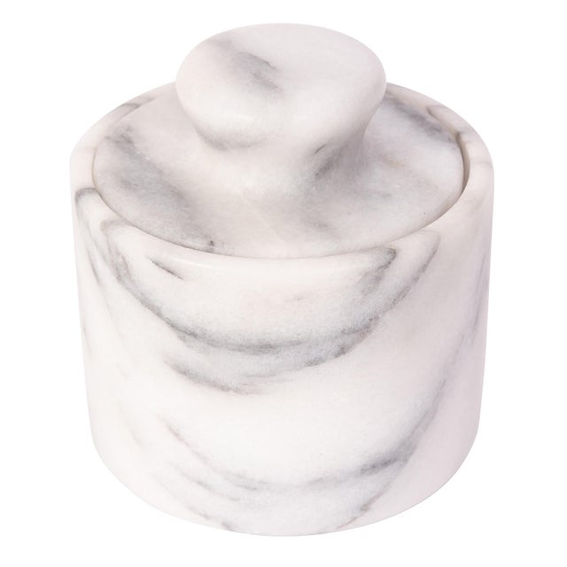 Modern Artifacts Trading Company Marble Salt Cellar with Lid in White For Sale - Image 3 of 3
