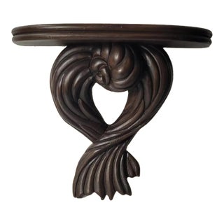 1970s Italian Hand-Carved Dark Wood Wall Bracket Shelf, Old World Scroll Demilune, Made in Italy For Sale
