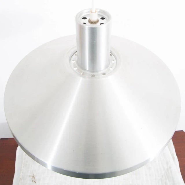 1960s Mid Century Danish Modern Saucer Pendant Lamp in Sliver Finish Single Ceiling Light For Sale - Image 5 of 12