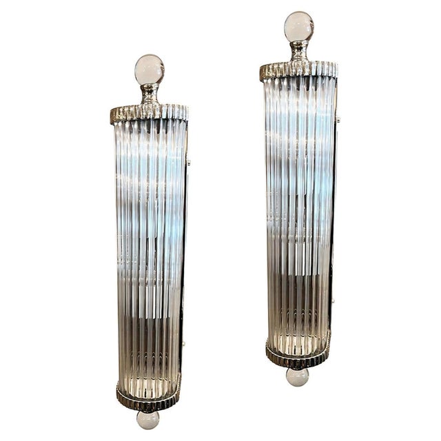Vintage Art Deco Light Old Lamp Wall Sconces Fixture Chrome Brass & Glass Rod Ship Light - Pair For Sale - Image 6 of 6
