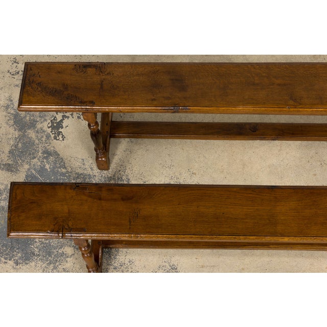 Late 19th Century French Provincial Oak Farmhouse Benches – A Pair For Sale In New York - Image 6 of 16