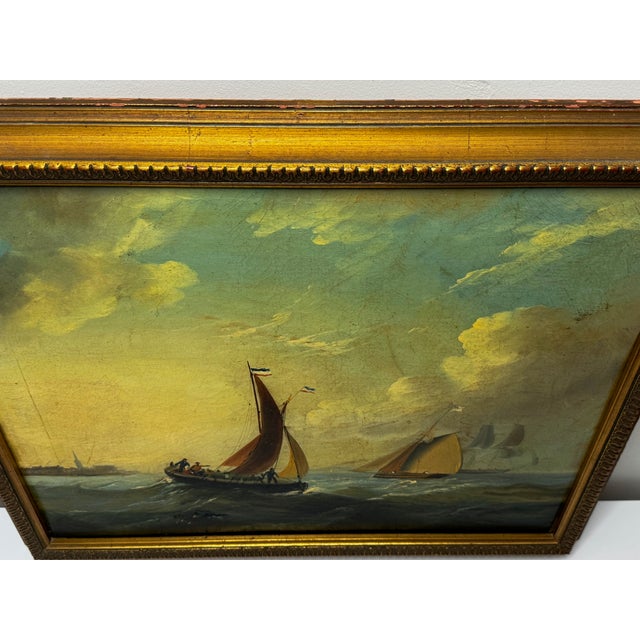 Nautical Georgian Seascape Oil Painting French Fishing Boat Heading Out Brisk Winds For Sale - Image 9 of 11