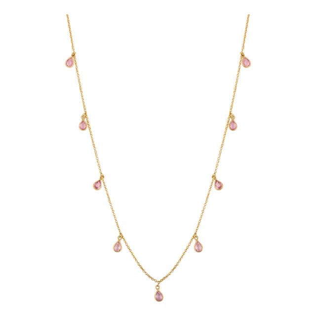 Natural Pink Sapphire Charm Necklace in 14k Solid Gold Length 18 Inches For Sale