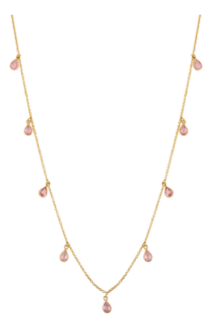 Natural Pink Sapphire Charm Necklace in 14k Solid Gold Length 18 Inches