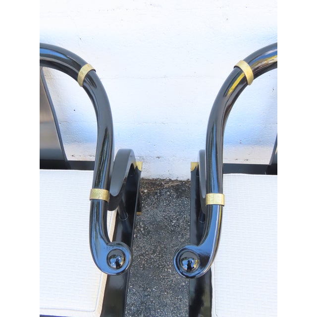 Black Hollywood Regency Ming Style Painted Black Lounge Side Chairs a Pair 6359 For Sale - Image 8 of 15