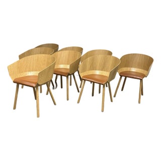 Stefan Diez for E15 Ch04 Houdini Oak + Leather Armchairs, Set of Eight For Sale