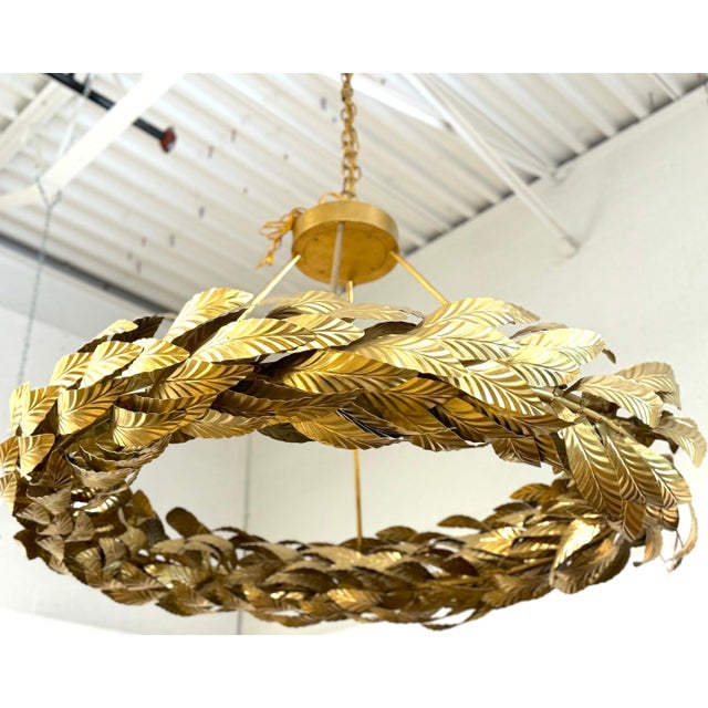 Apollo Grand Circular Laurel Leaf Chandelier in Gilt Wrought Iron For Sale In Atlanta - Image 6 of 14