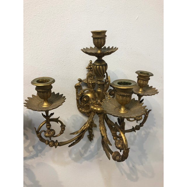 1950s Hollywood Regency Brass Wall Sconces - a Pair For Sale In Chicago - Image 6 of 11