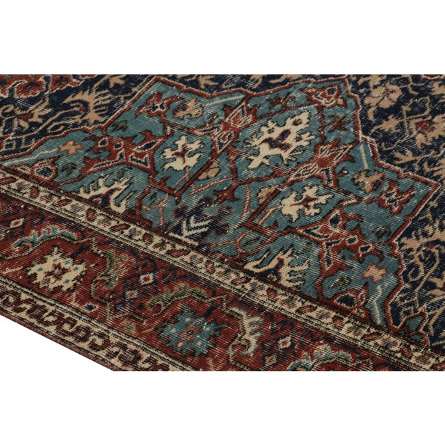 Vintage Distressed Rug, Traditional Medallion Design in Blue and Red - Rug & Kilim For Sale In New York - Image 6 of 8