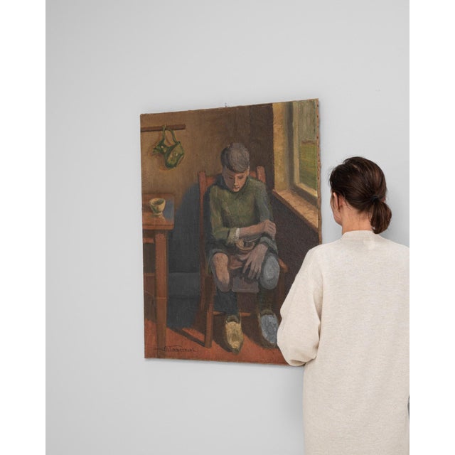 Realism 20th Century Belgian Realist Painting Of Boy For Sale - Image 3 of 18