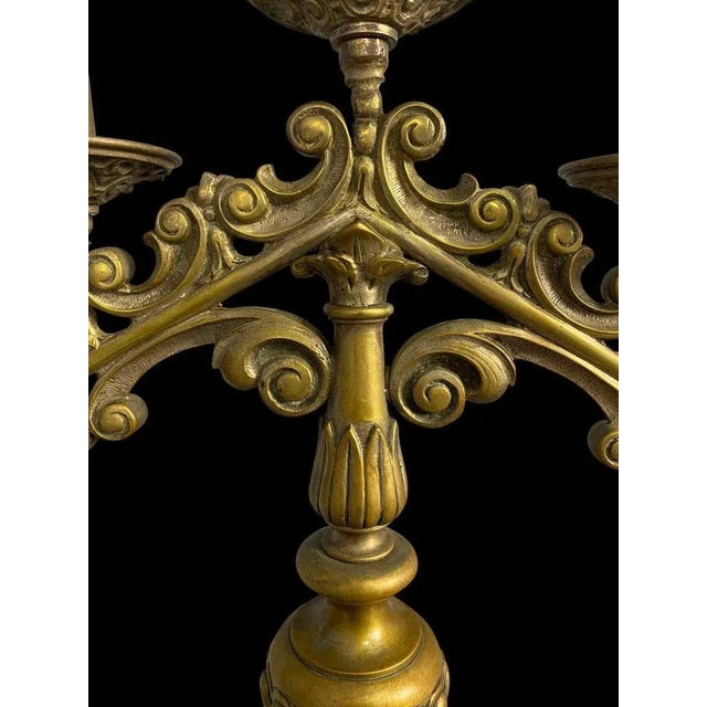 19th Century Brass Church Candelabras, Set of 2 For Sale - Image 10 of 12