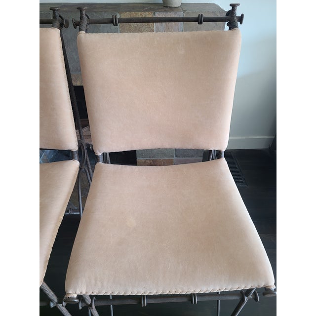 Ilana Goor Style 1970's Vintage Brutalist Iron Leather Stools Set of 3 For Sale - Image 9 of 15