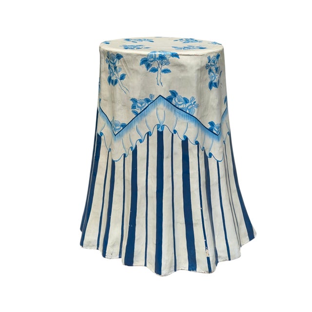 Shabby Chic Vintage Trompe Loeil Hand Painted Skirted Side Table For Sale - Image 3 of 17