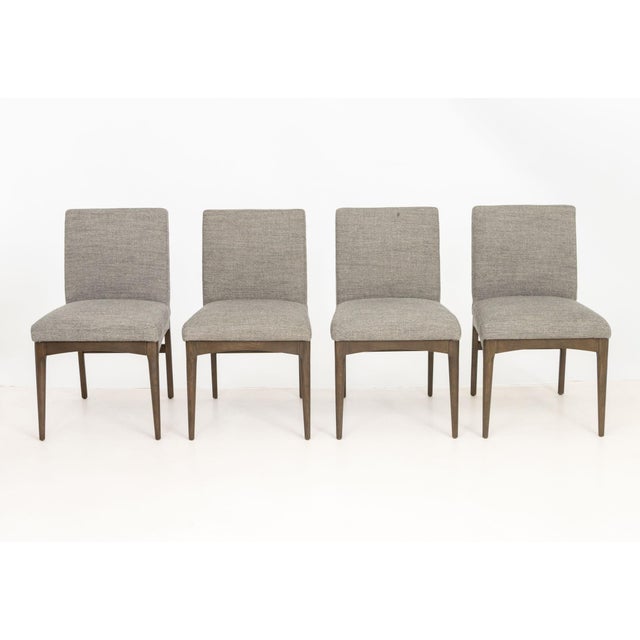 Set of Four Four Hands "Abida" Alcala Nickel Fabric Upholstered Dining Chairs, each with labels to underside and tapered...