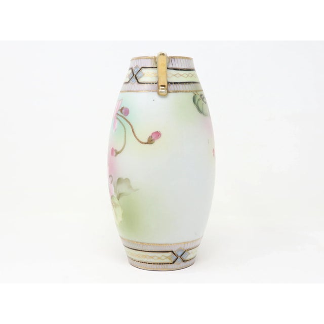 Antique Art Nouveau Porcelain Vase With Hand-Painted Floral and Gold Decoration For Sale - Image 9 of 12