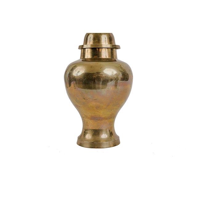 1970s Vintage Pair of Brass Ginger Jars Mid-Century Modern Hollywood Regency For Sale - Image 5 of 9
