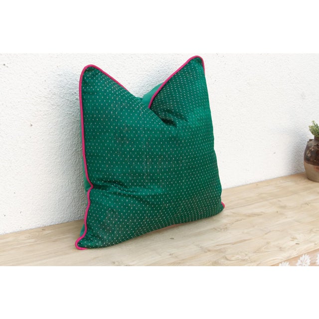 Traditional Sal Green Dotted Ahir Handloom Pillow For Sale - Image 3 of 6
