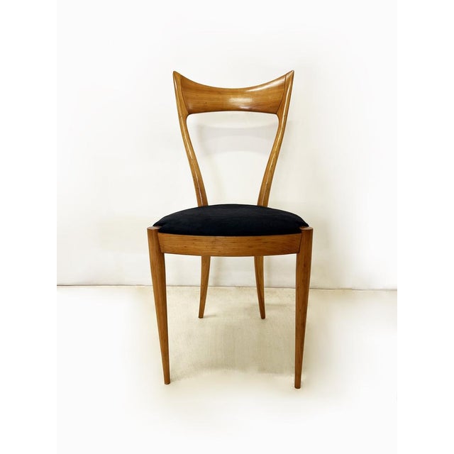 Chair in Beech and Blue Velvet For Sale - Image 5 of 8
