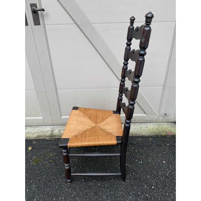 Antique English High Ladder Back Rush Seat Side Chair For Sale - Image 15 of 18