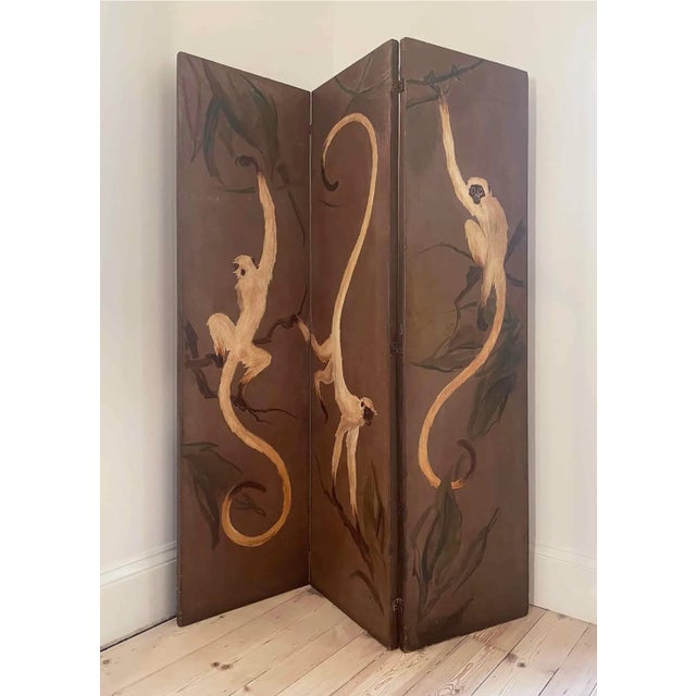 Folding Screen Large Antique Wooden Hand Painted For Sale - Image 10 of 12