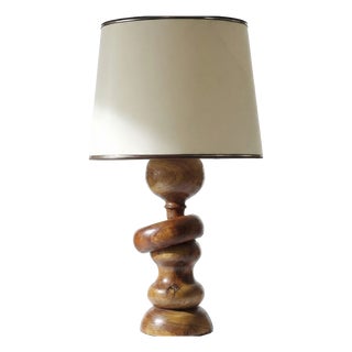 Vintage Scandinavian Style Table Lamp in Carved Turned Wood, 1960s For Sale