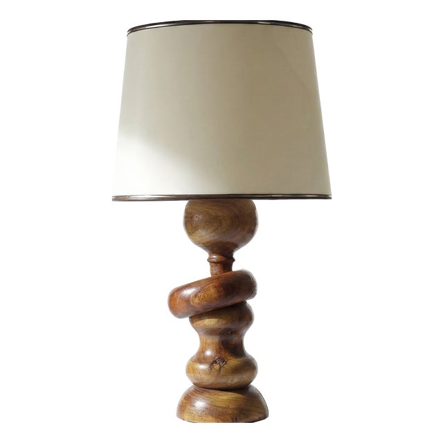 Vintage Scandinavian Style Table Lamp in Carved Turned Wood, 1960s For Sale