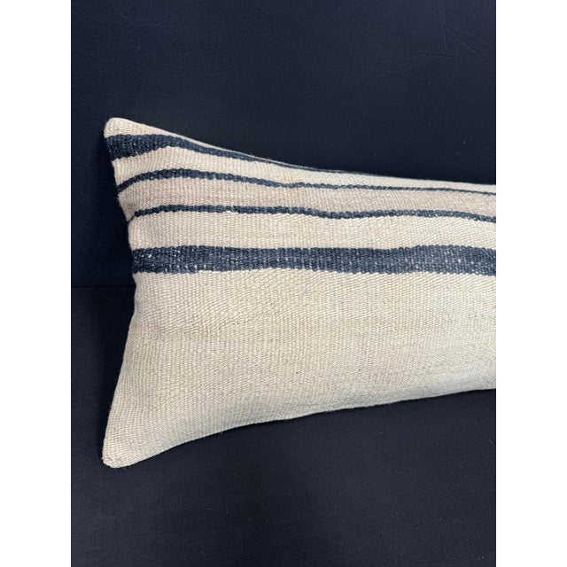 Turkish Hemp Pillow Cushion Natural Beige Black Cushion Cover 14"x40" #30431 Enhance your home decor with our Kilim Pillow...