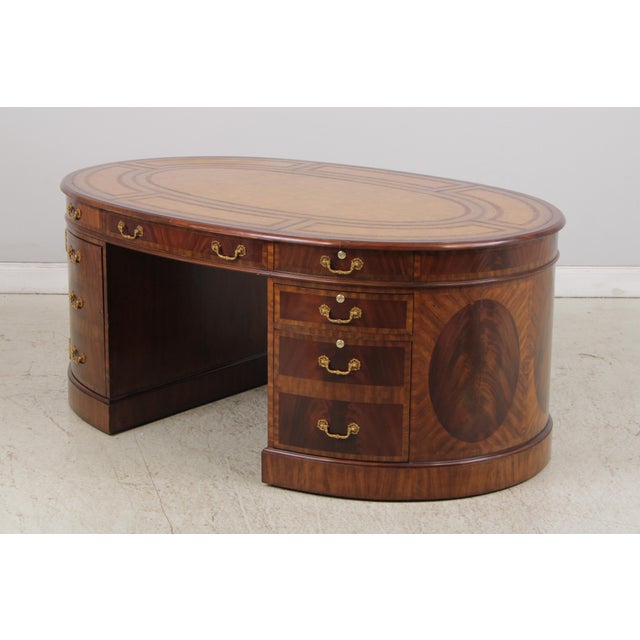 Traditional Maitland Smith Leather Top Oval Partners Desk For Sale - Image 3 of 18