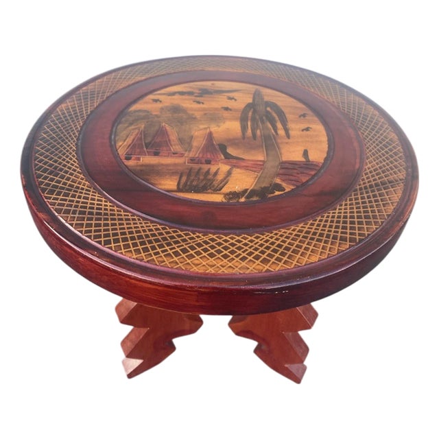 Vintage Hand Carved Wood Pedestal Stand Fiji Island Art Small Accent Table Decor For Sale