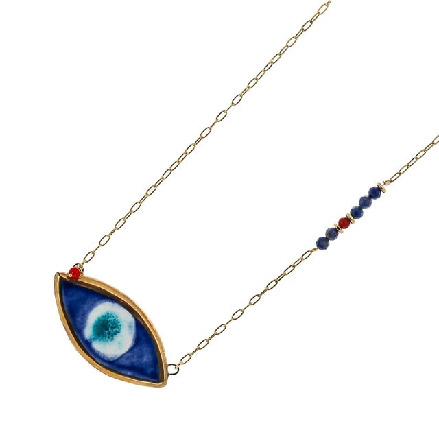 Gold Energy Anchor Evil Eye Pendant Necklace For Sale - Image 8 of 9