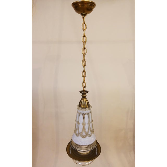 Hollywood Regency Lightolier Hollywood Regency Elaborate Slag Glass Diffuser Hanging Swag Torchiere Lamp Early 1960s For Sale - Image 3 of 12
