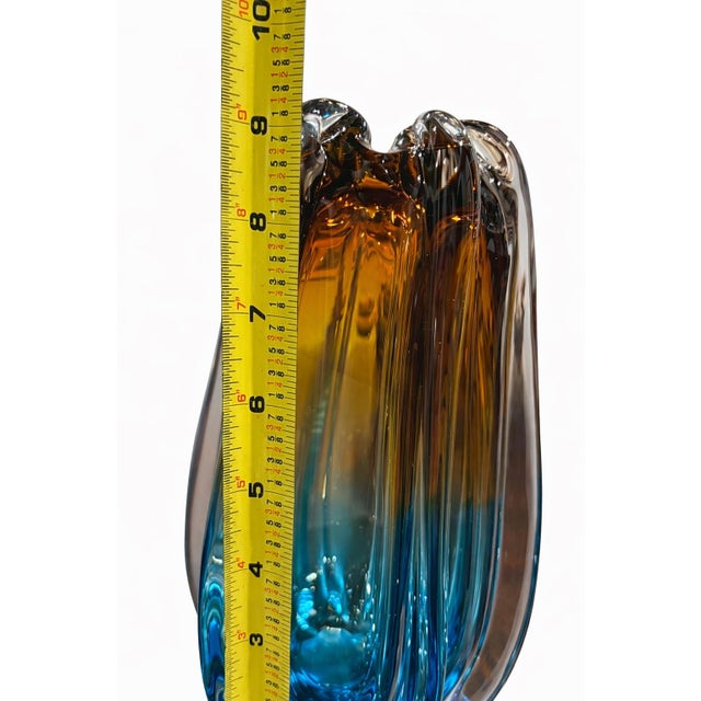 1950s Vintage Murano-Style Tri-Color Hand-Blown Art Glass Vase | 9” H For Sale - Image 5 of 15
