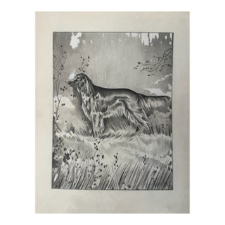 1940s Original Signed Graphite Illustration of English Setter in Woodland Landscape, 11.75 × 9 In. For Sale