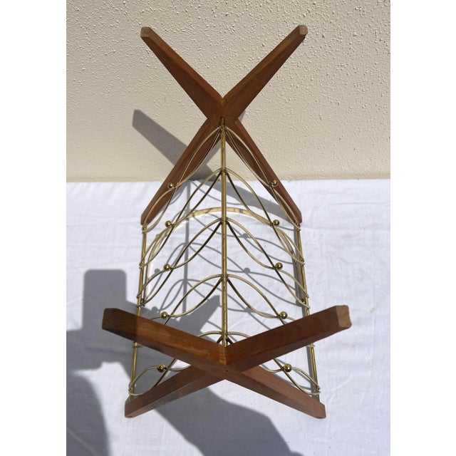 1960s Mid Century Brass and Wood Magazine Rack For Sale - Image 12 of 13