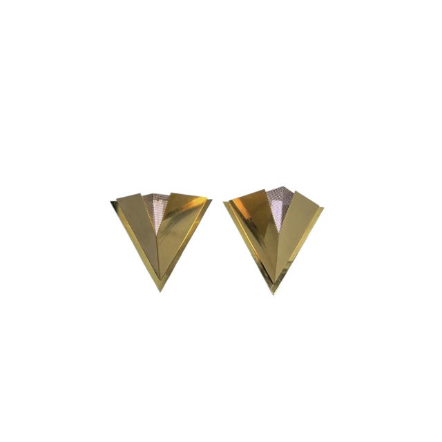 Geometric Brass Pyramid Wall Lights by Baulmann, 1970s, Set of 2 For Sale - Image 4 of 14